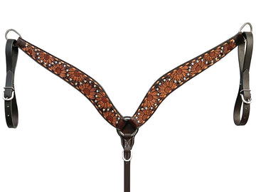 Bar H Equine Genuine Western American Leather Horse Premium Headstall & Breast Collar Set